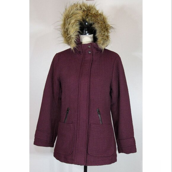 Steve Madden Wool Look, Basket Weave Hooded Winter Jacket, 14-16 Girls - Picture 1 of 8